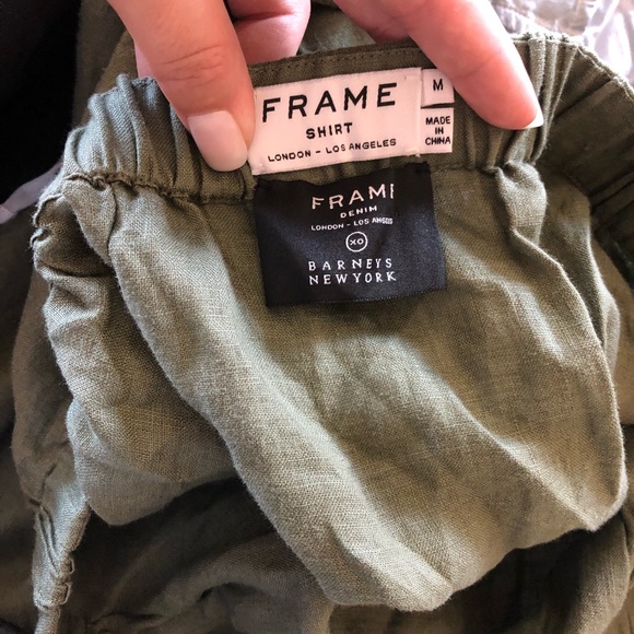 Frame off the shoulder linen medium green dress - Picture 5 of 7